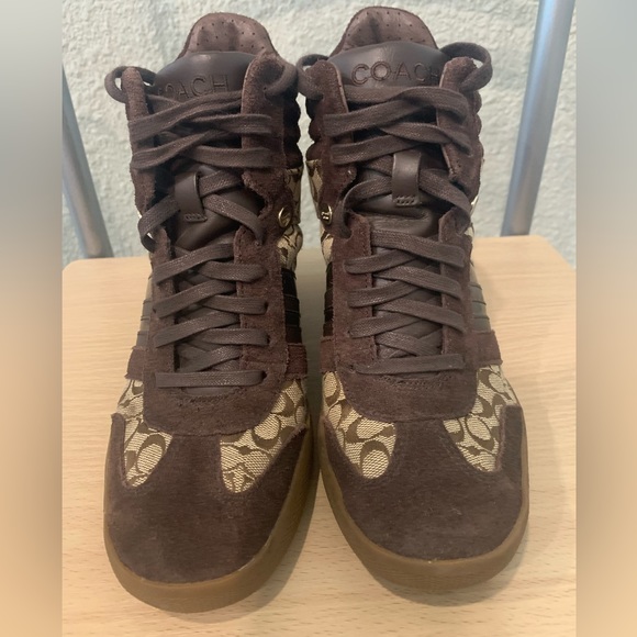 Coach Alara Brown Signature Canvas Wedge Sneakers - Picture 8 of 8